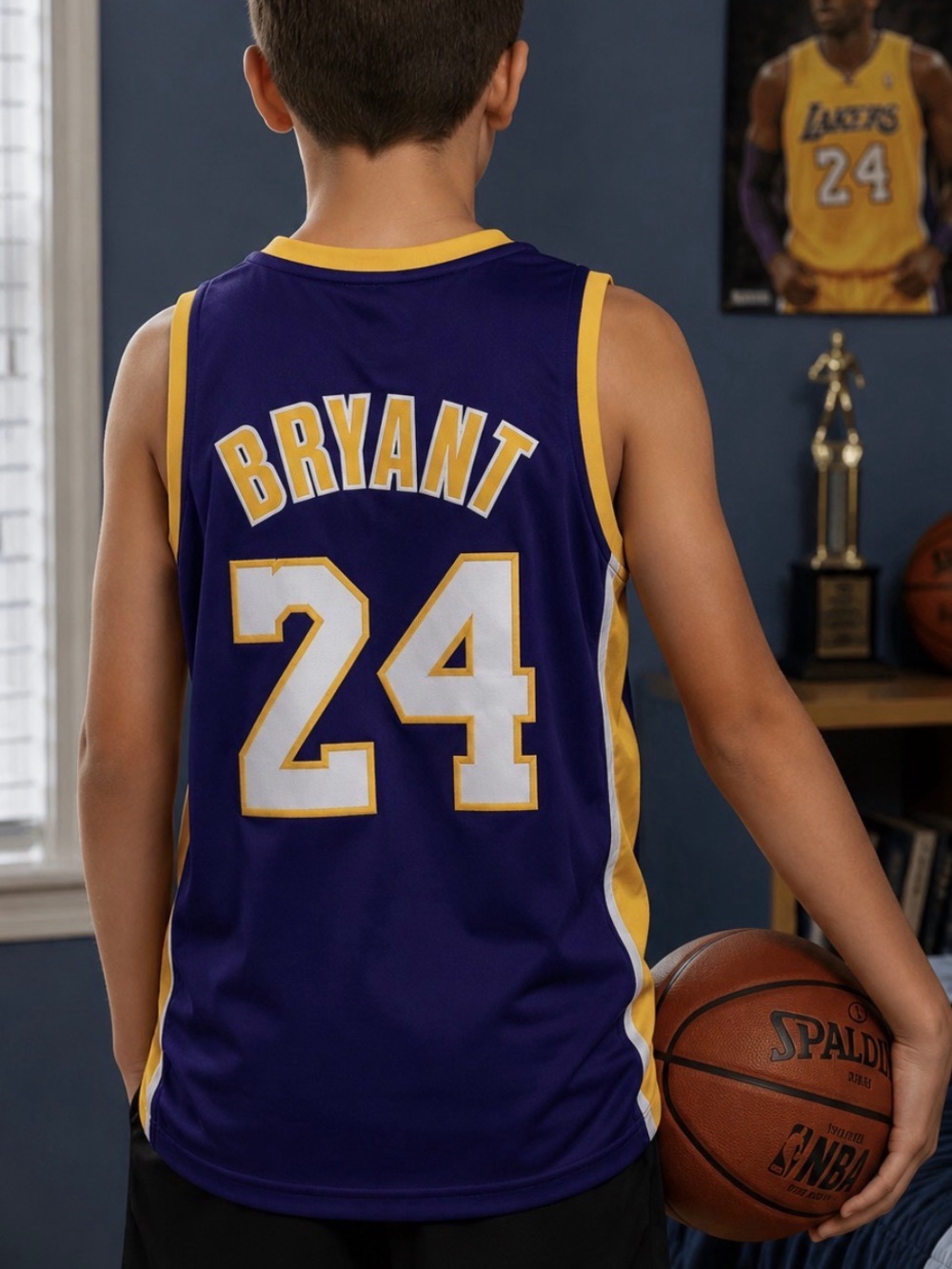 Kobe BRYANT Los Angeles Lakers #24 Youth Medium Purple and Gold Jersey -